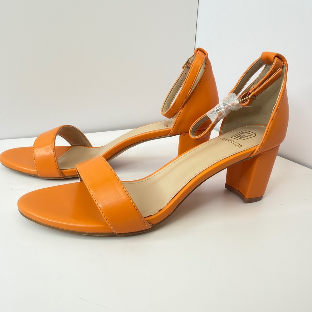 Fran Willor Womens Orange Block Heel Ankle Strap Sandals Size 7
